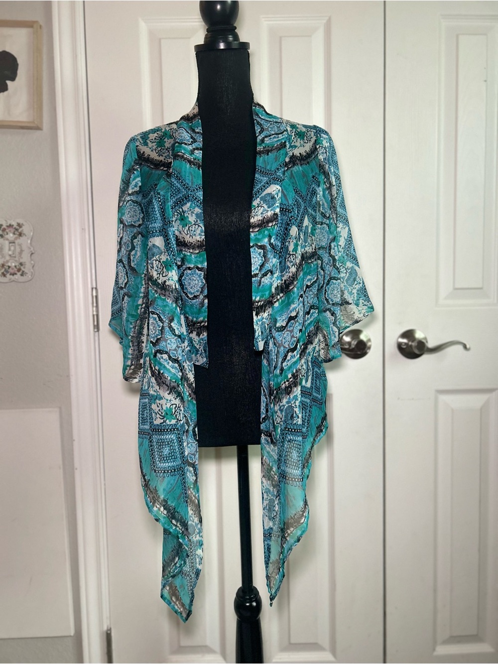 Love Potion blue sheer boho monochrome short sleeve coverup